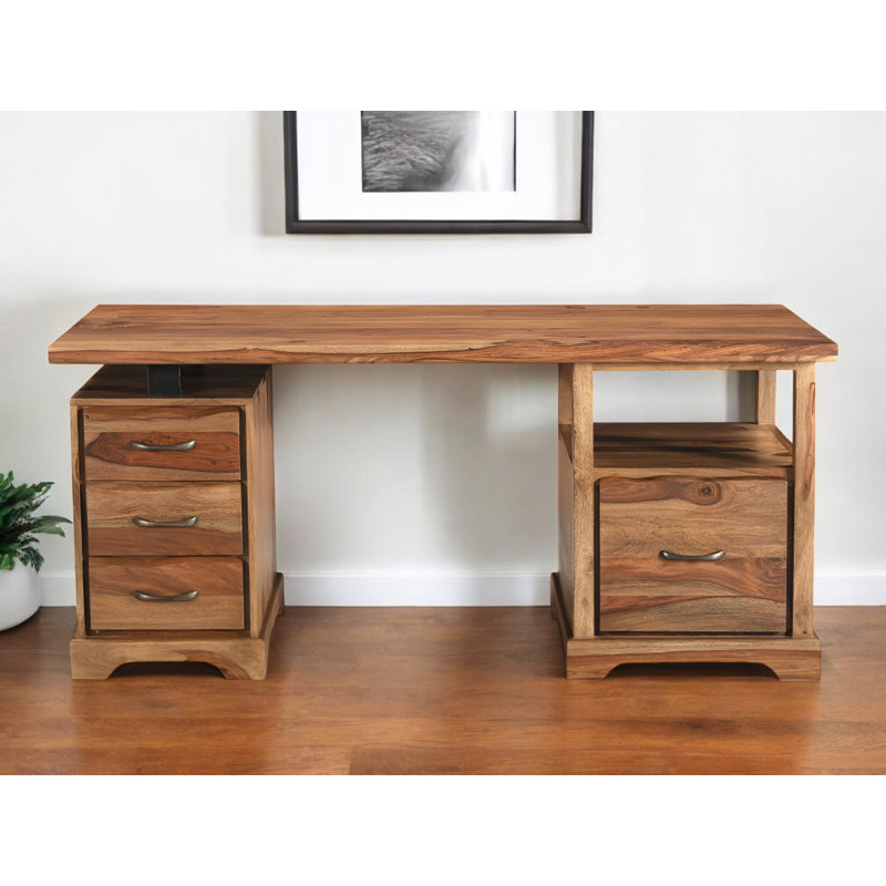 Bureau d'écriture 68 "à 4 tiroirs en bois massif brun Live Edge