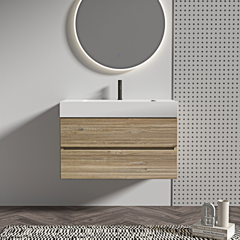 Meuble-lavabo mural flottant avec lavabo à quartz et tiroirs souples