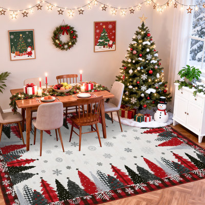 Tapis de chambre de Noël doux et lavable à la machine avec envers antidérapant, tapis d'arbre de Noël flocon de neige, tapis d'intérieur pliable pour chambre de bébé