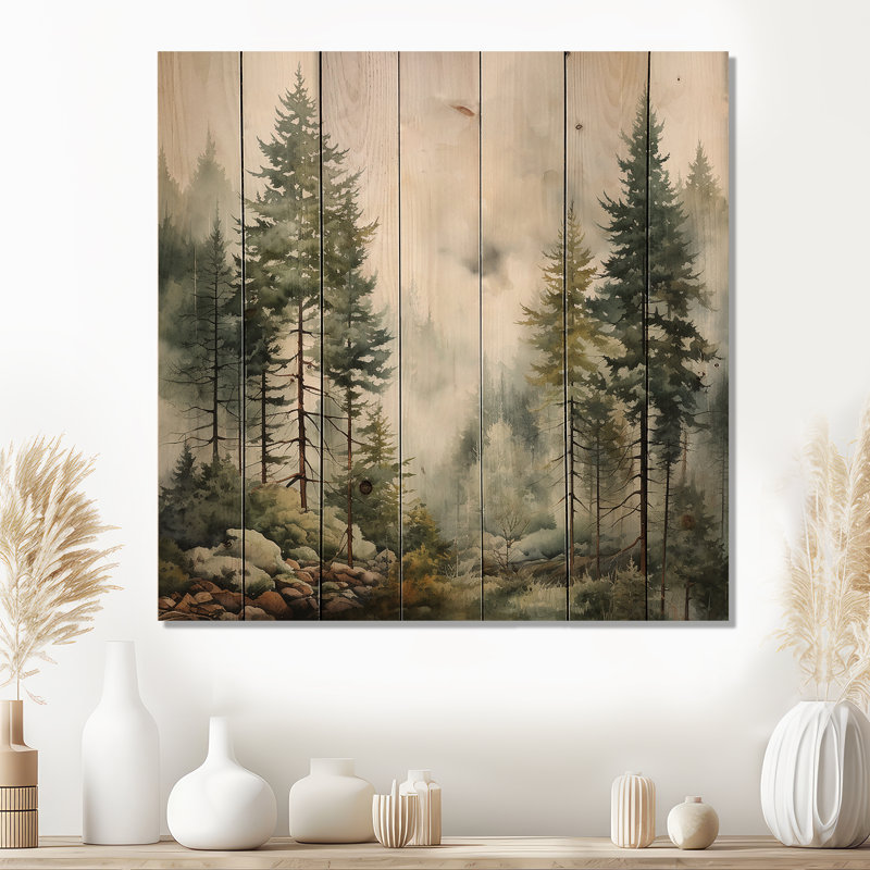 Art mural en bois de pin Misty Morning II, H 35 po x l 35 po x P 0,78 po