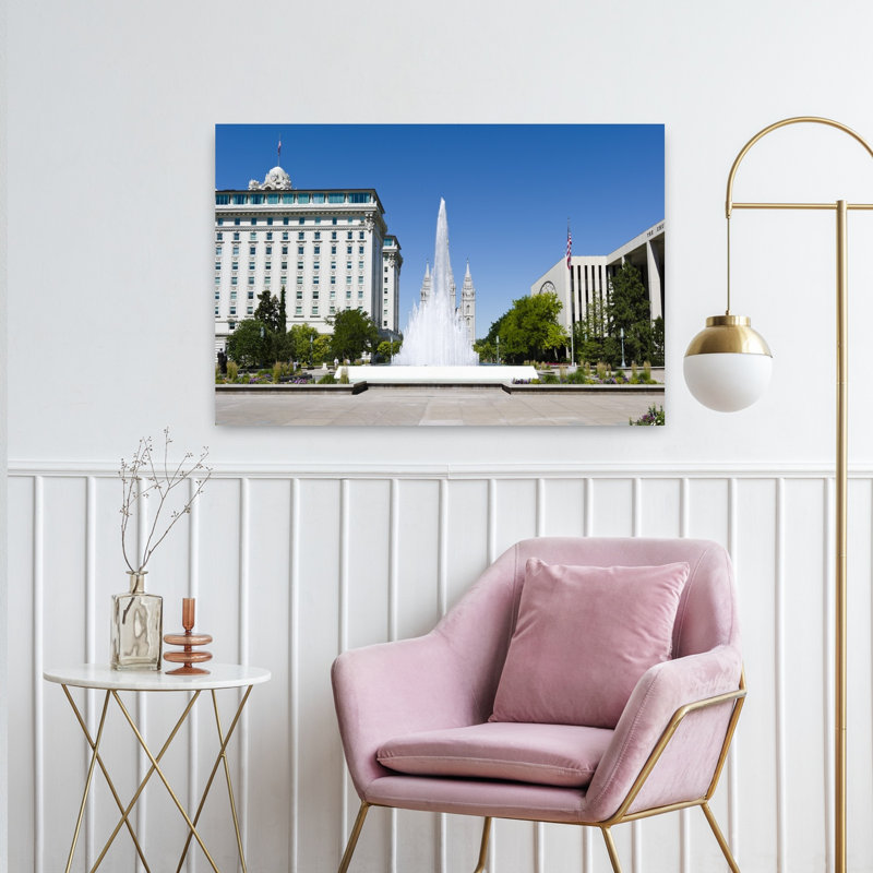 Fountain In Front Of A Church Mormon Temple Temple Square Salt Lake City Utah USA by Scott M. Tansey - Wrapped Canvas Print