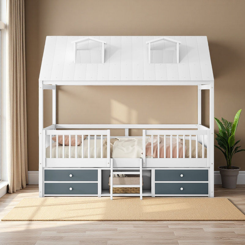  Cadre de lit Bed House, Lit double, Blanc