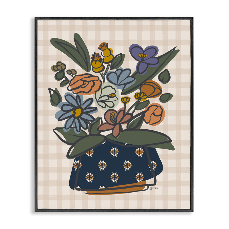 Petit bouquet de jardin, estampe numérique, design par Beki Marquardt, H 20 po x l 16 po, Giclée encadrée noir minuit