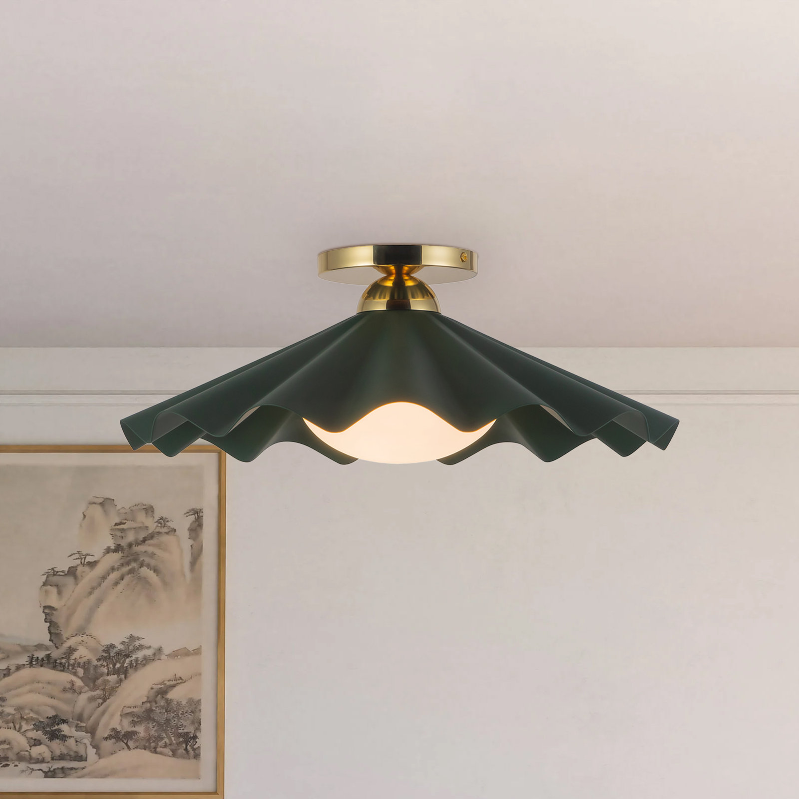 Sadira 16-in Semi-Flush Mount, 16-in, Green