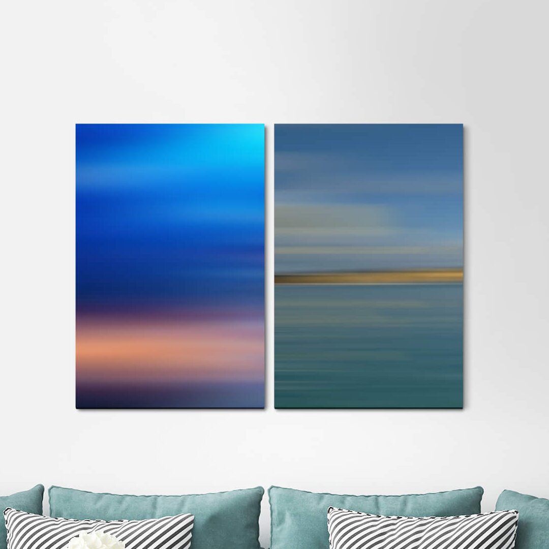 2-tlg. Leinwandbilder-Set - Grafikdruck „Pastel Shades Sky Dusk Twilight Harmonious Modern Minimal”