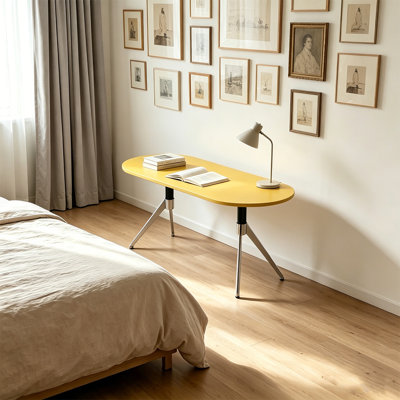 Bureau minimaliste ovale de 62,99 po de largeur, table de bureau élégante avec pieds en métal anti-vacillement pour les petits coins du bureau à domicile