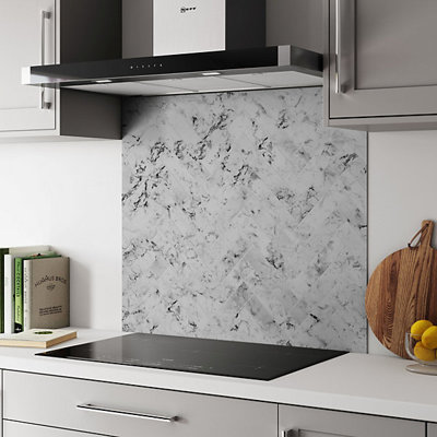 Carrara Marble Herringbone Aluminium Kitchen Splashback