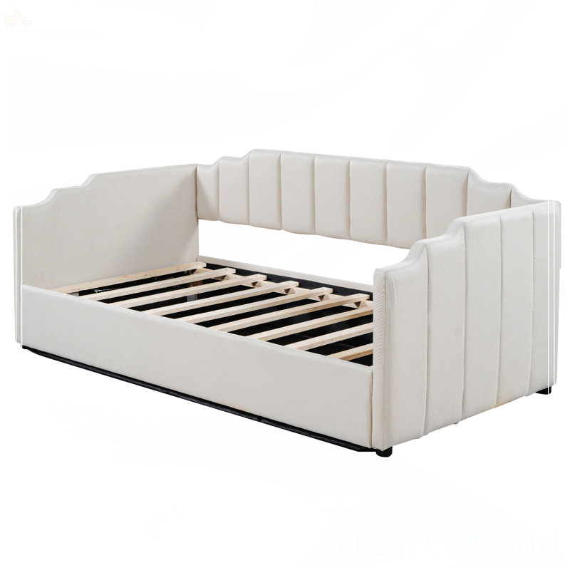 Lit de jour rembourré avec rangement inférieur, Beige, Simple