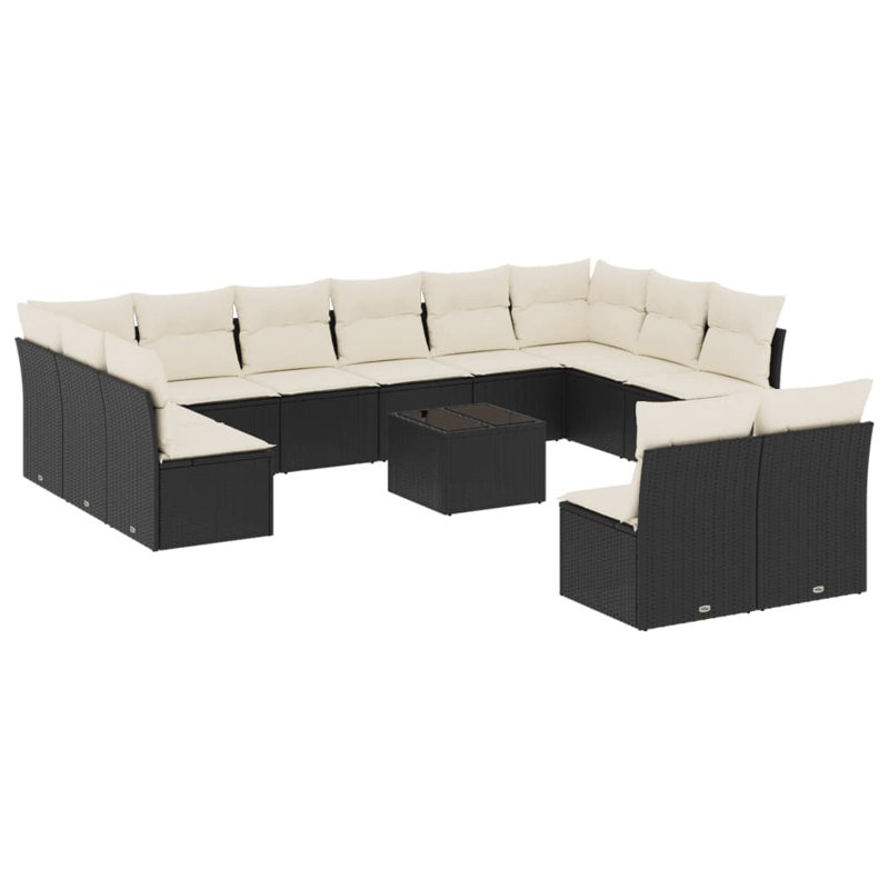 Ensemble de canapé de patio Vidaxl noir avec coussins blanc crème