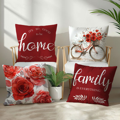 4 housses de coussin décoratif à motif de bicyclette fleur