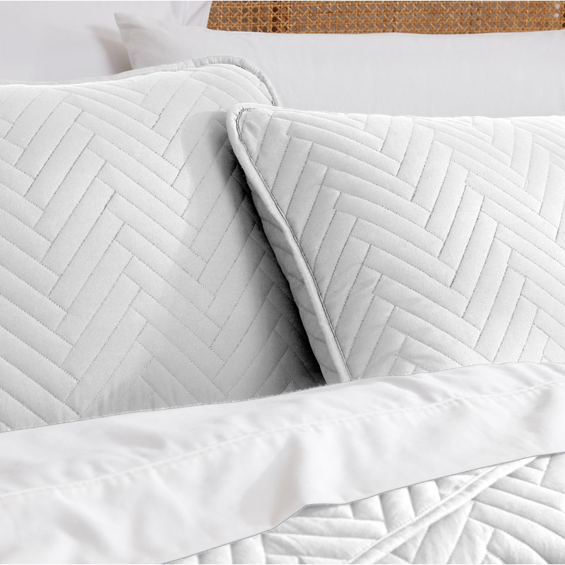 Ensemble de courtepointe légère surdimensionnée en microfibre prélavée à chevrons, Blanc