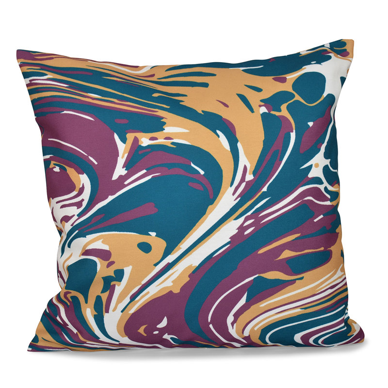 Housse de coussin carrée à imprimé géométrique en mélange de marbre et insert, H 16 po x l 16 po, Violet