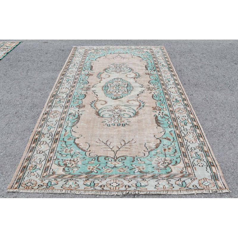 Tapis turc rétro tissé à la main à motif oriental traditionnel traditionnel brun / vert