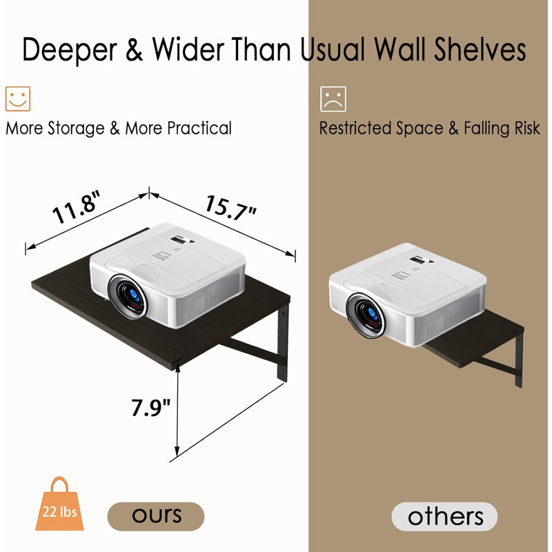 Deep Floating Wall Shelves Set Of 2 With Brackets, Wide Display Shelf For Living Room, Bathroom, Bedroom, Sturdy And Easy-To-Install Wall Mounted Bookshelf