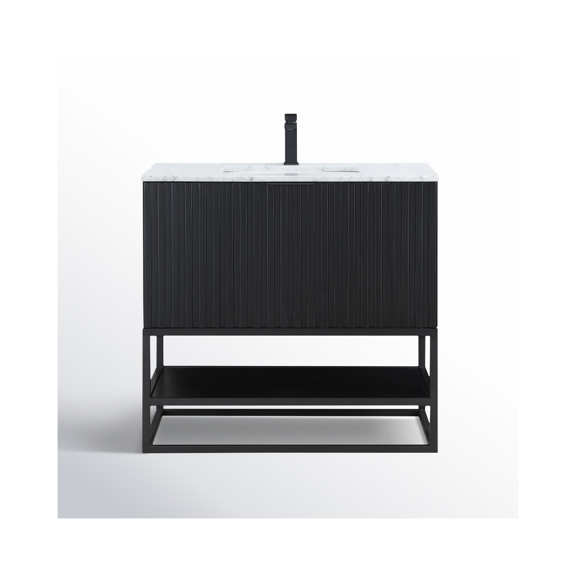 Terra 36'' Single Bathroom Vanity, Carrara Marble/Single Faucet Mount, Matte Black, Midnight Black