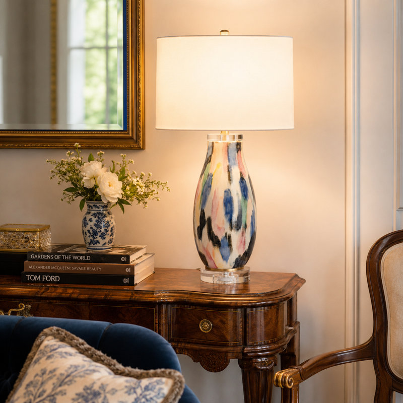 29" Crystal Table Lamp With White Shade