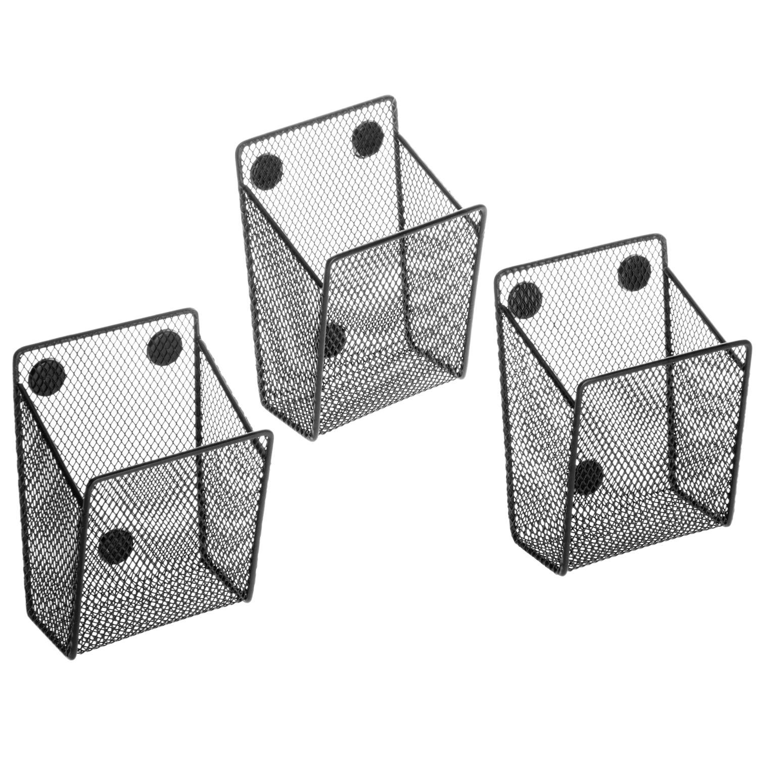 MyGift White Mesh Magnetic Storage Baskets, Office Supply Organizer, Set of 3