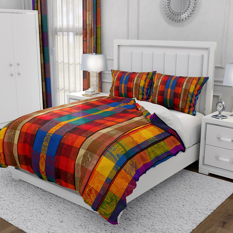 Ensemble de housse de couette et insert 3 pièces en microfibre multicolore, Housse de couette très grand + 2 taies d'oreiller