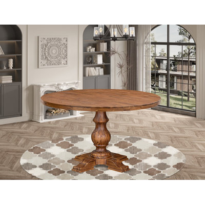 Dining Table with Acacia Wood Round Tabletop and Stylish Pedestal Base - Antique Walnut Finish