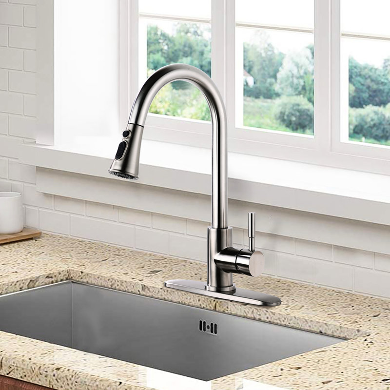 Kitchen Pull Down Faucet, Stainless Steel Brushed Nickel, To Dents, 360 Swivel, 1.8Gpm Nickel Steel, Build,, Brushed Nickel