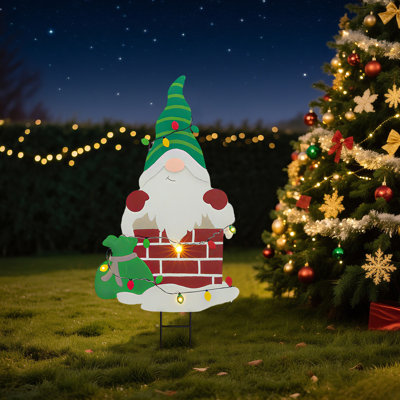 Piquet de Noël gnome de Noël, décoration extérieure à énergie solaire en métal à DEL, piquet de jardin pour la pelouse, patio, porche