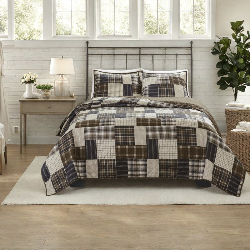 Ensemble de literie de très grand lit rustique, courtepointe en microfibre de style chalet