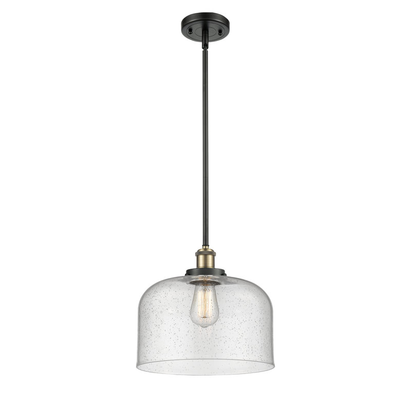 Mini luminaire suspendu avec tige 12 po Ballston Urban Bell, Grainé, Laiton antique noir, Ampoule non incluse