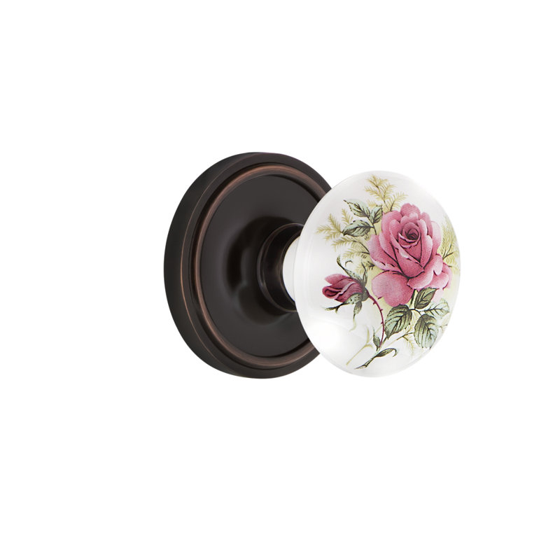 Rosette classique avec bouton de porte en porcelaine blanche, Bronze intemporel