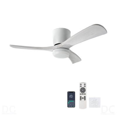 42" Solid Wood Ceiling Fan With Light-Flush Mount, Dc Motor ( Pale White Washed Walnut)
