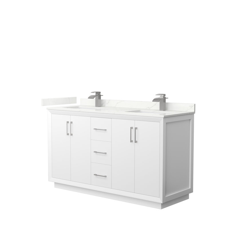 Strada 60'' W Double Vanity, Giotto Quartz, White, Matte Black