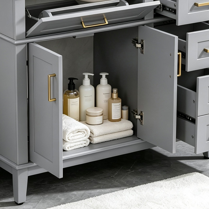 Meuble-lavabo de 36 po avec lavabo supérieur, armoire de rangement moderne avec 3 tiroirs et un tiroir basculant, Grey