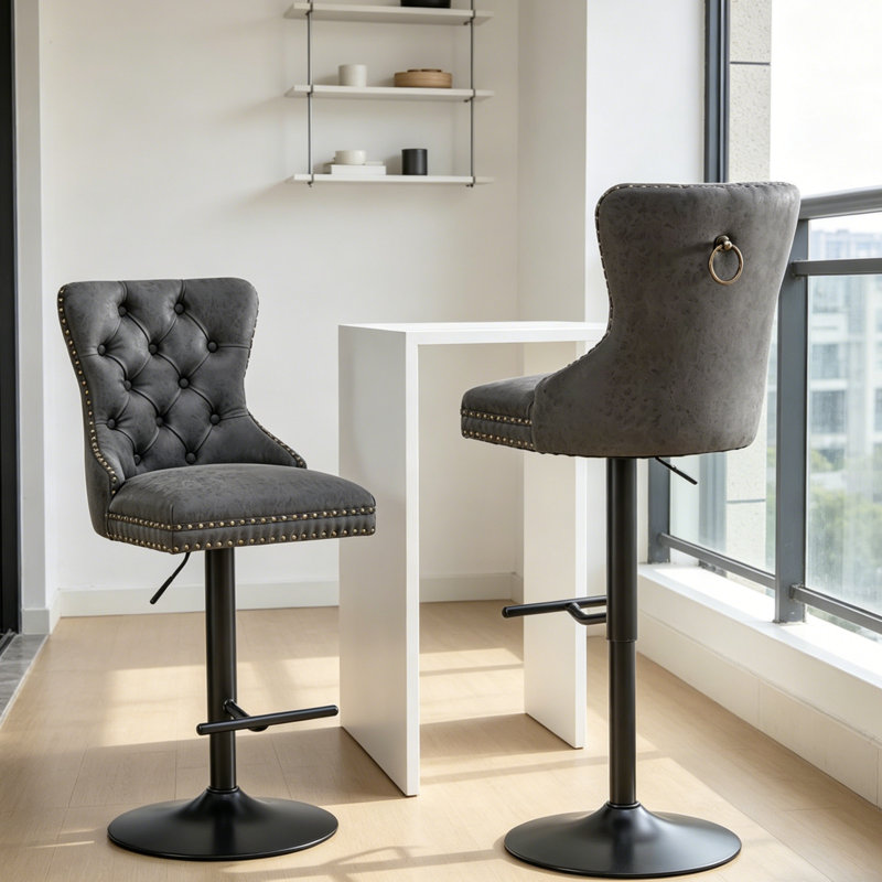 Aged And Retro PU Swivel Barstools With Adjustable Seat Height And Comfortable Tufted Backrests For Home Pub And Kitchen Island