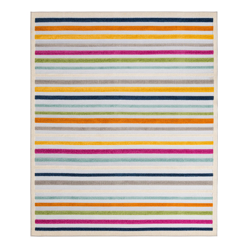 Tapis rayé gris / bleu intérieur / extérieur, Rectangle 7 pi 10 po x 10 pi