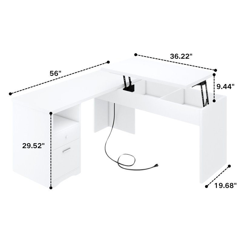 Deyra Adjustable Height Modular L-Shaped Executive Desk with Built-In Electrical Outlet, Brown