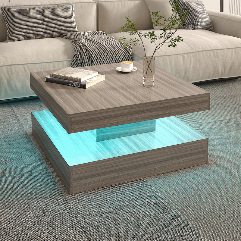 LED Coffee Table with Storage Modern  Sofa Center Table Living Room, Gray Wood