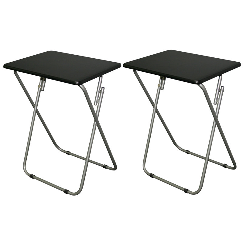 Georgieann 26" H Folding Tray Table Set with Metal Legs, Black Top, Black