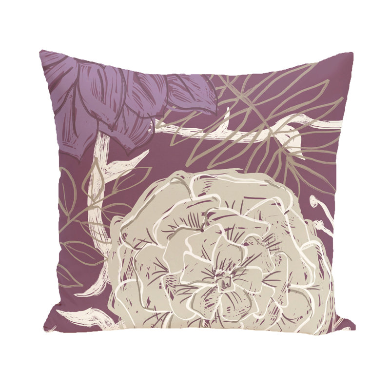 Flower Power Floral Reversible Throw Pillow, 18" H x 18" W, Purple / Taupe