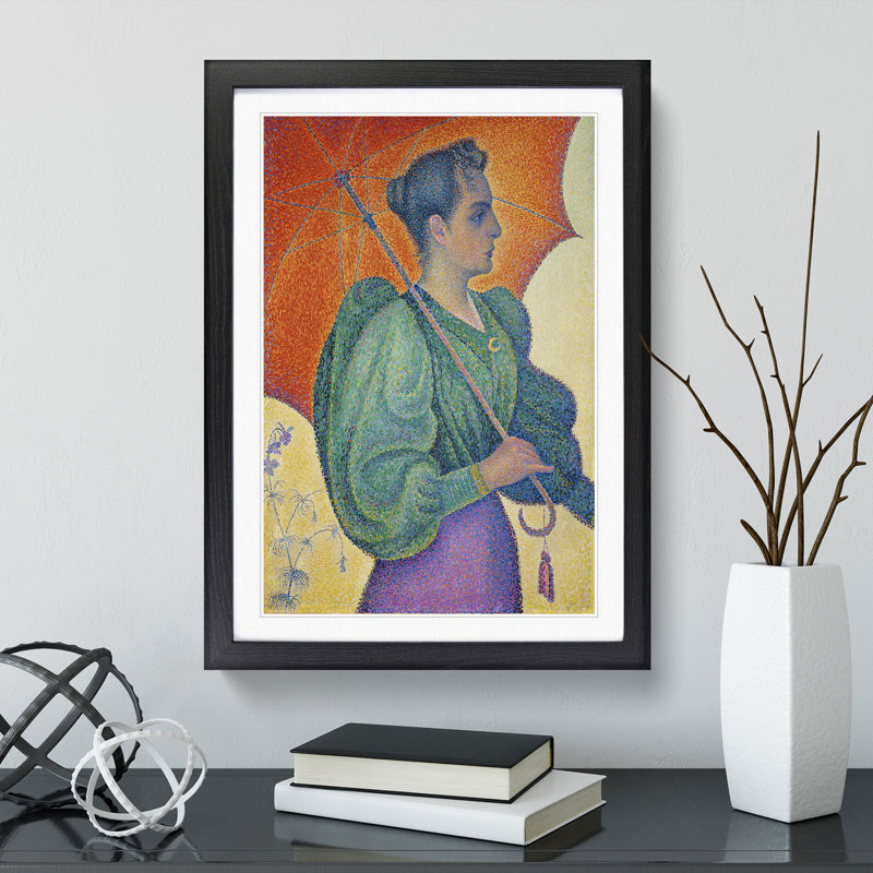 Woman with an Umbrella by Paul Signac - Picture Frame Painting, 48cm H x 36cm W x 2cm D, Black Framed