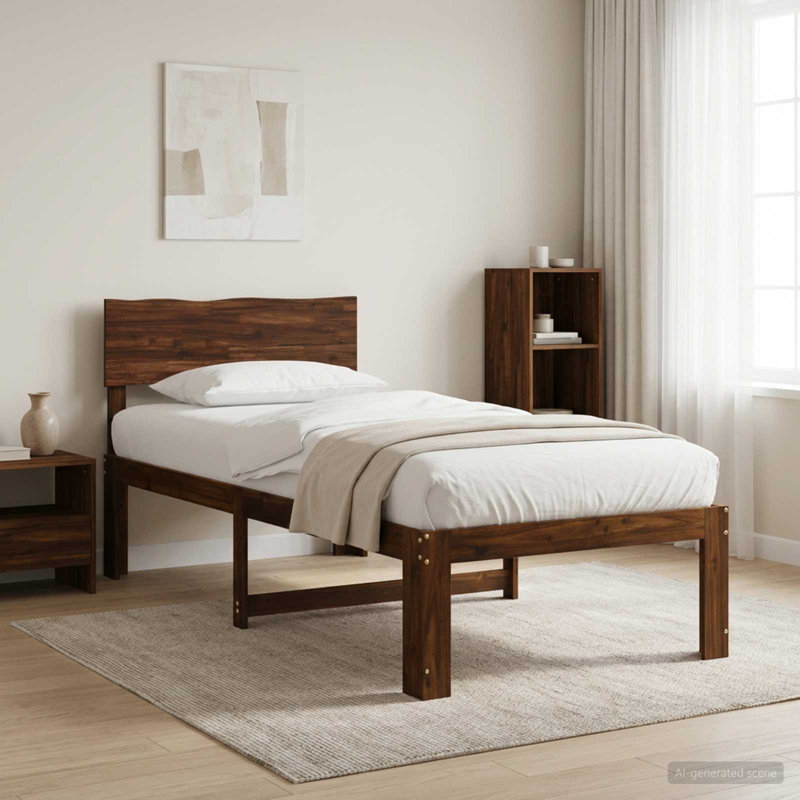 Solid Wood Bed Frame, 80 x 200cm, Dark Brown