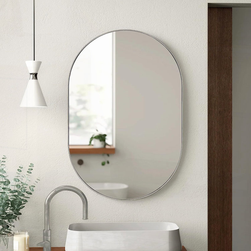 Nehan Oval Wall Mirror, 32" x 32", Matte Black