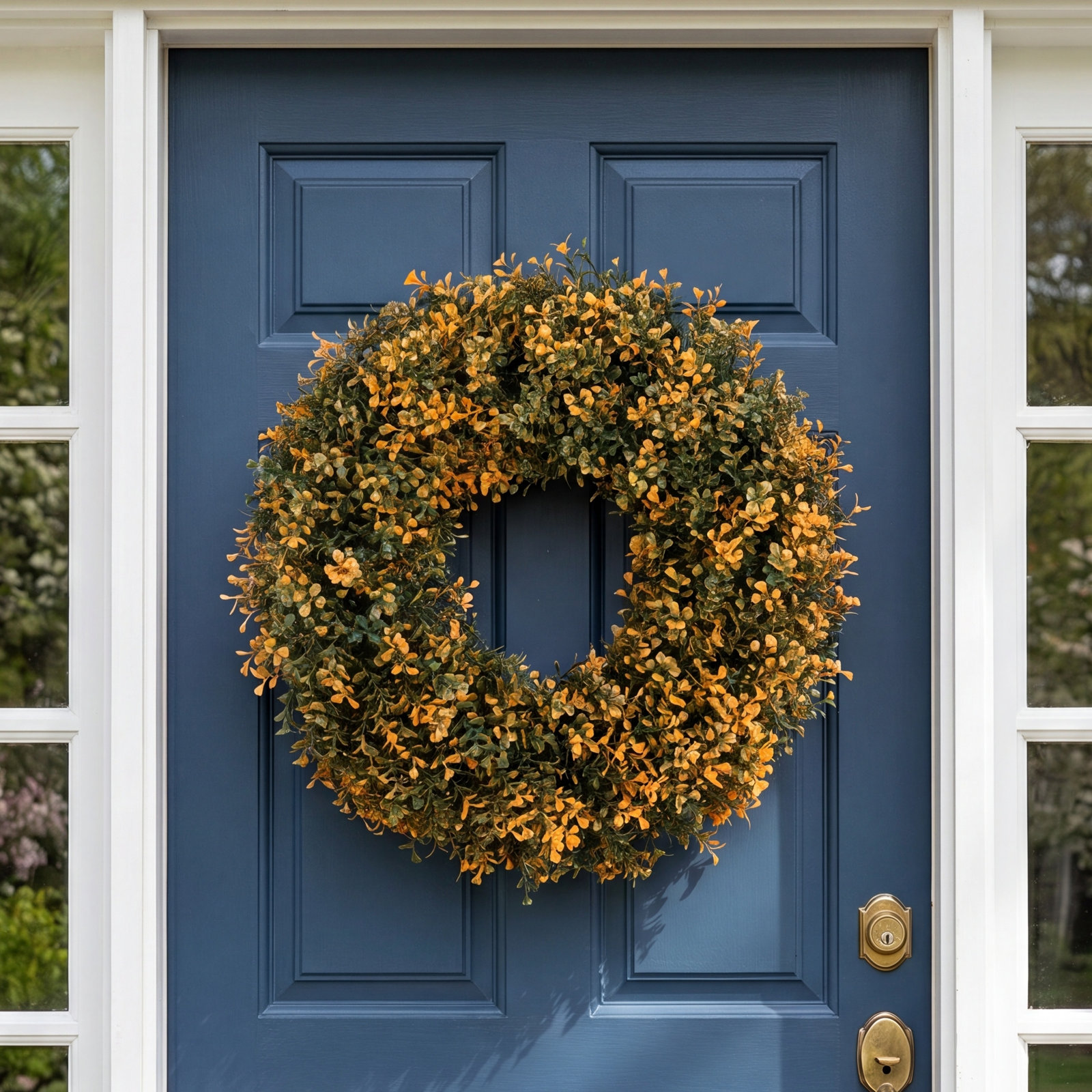 Charlton Home® 18" Pre-Lit Boxwood Wreath, Orange;Green