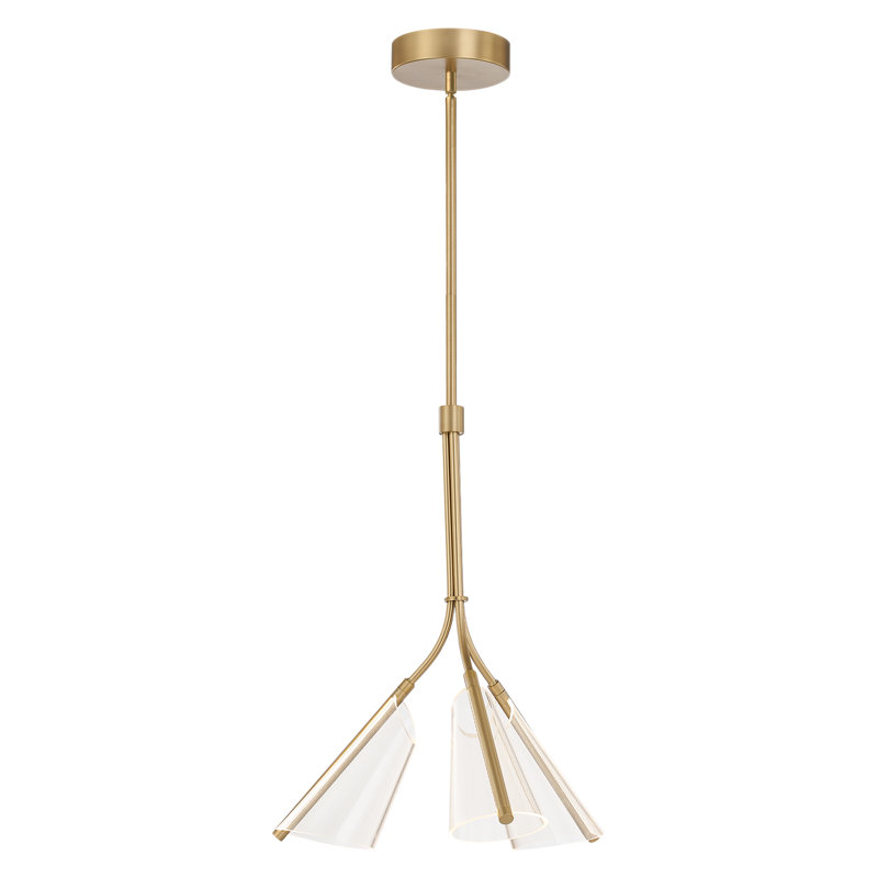 Mulberry 3 - Light LED Pendant, Brushed Gold/Light Guide