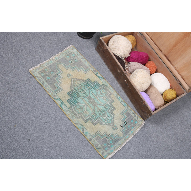 Tapis turc rétro vintage - Tapis d'entrée de petite taille en laine fabriqué à la main, conception kurde unique