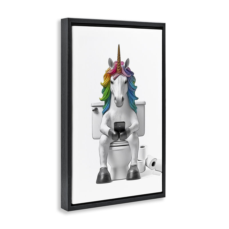 Toile flottante encadrée "Unicorn Texting" par Annalisa Latella, H 25 po x l 17 po, Cadre flottant noir de jais