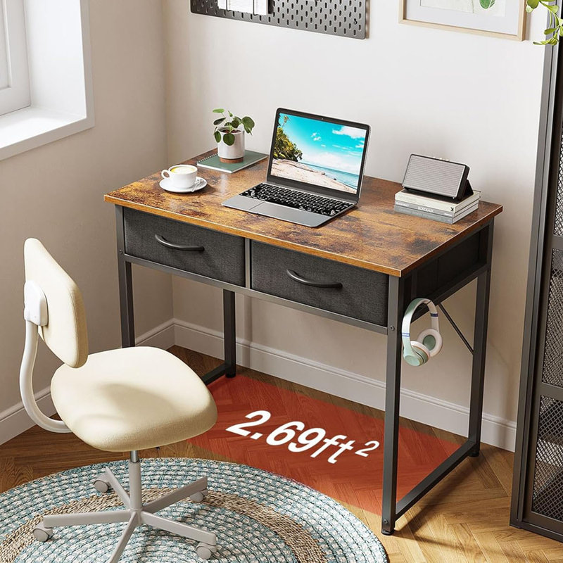 Small Desk With Fabric Drawers- For Bedroom, Vanity Desk With Storage, Home Office Computer Desk For Small Spaces, 32 Inch Modern Work Writing Study Table