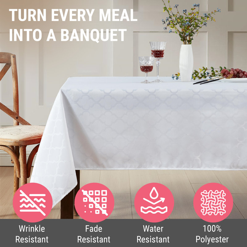 Sarok Rectangle Geometric Jacquard Tablecloth, 70" L x 52" W, White