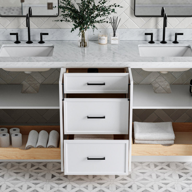 ARIEL Kelly 73 Double Sink Bathroom Vanity with Italian Carrara Marble Top, White