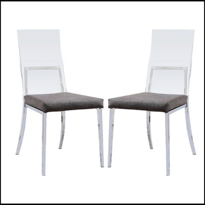 Ensemble de 2 chaises de salle à manger rembourrées en acrylique et en similicuir avec finition chromée, alliant élégance et confort pour les espaces contemporains.