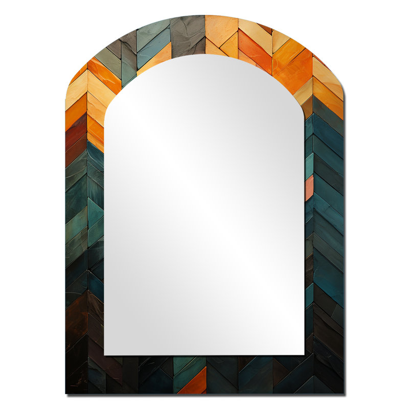 Green And Yellow Chevron Abstraction - Green Modern Arch Wall Mirror, 34" x 25"
