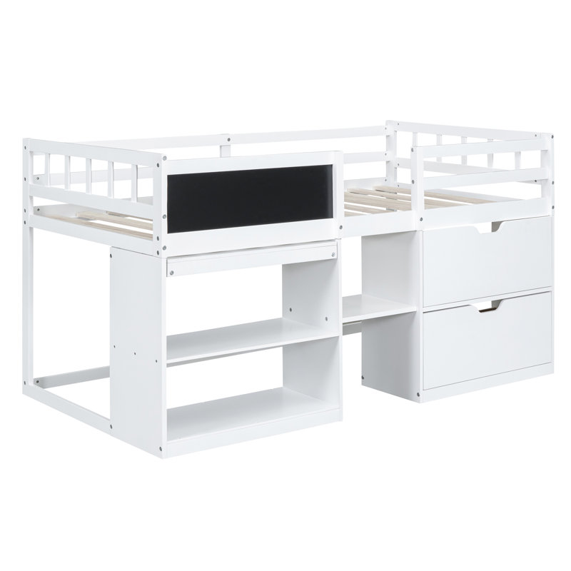 Lit mezzanine simple avec bureau à roulettes et tablette en blanc, White